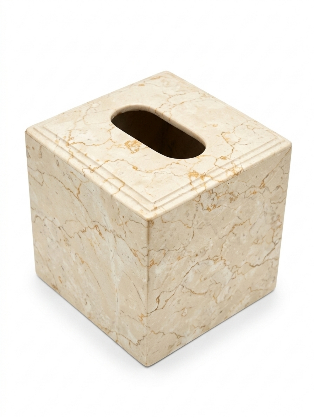 Vintage Cream Marble Square Tissue Box Cover | Heavy Stone Boutique Box